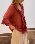 Stylish Solid Top with Feminine Ruffle Detail