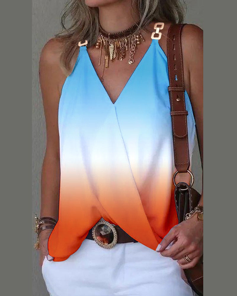 Printed V-Neck Vest Top