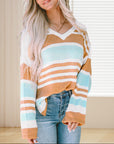 Women's Side Slit Pullover V-Neck Long Sleeve Sweater