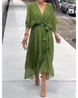 Tie Waist Batwing Long Dress