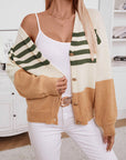 Color Block V-Neck Button Down Long Sleeve Cardigan