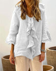 Stylish Solid Top with Feminine Ruffle Detail