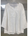 Loose Fit V-Neck Embroidered Top