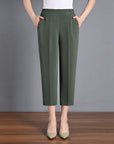 Ice Silk Elastic Waist Cropped Pants