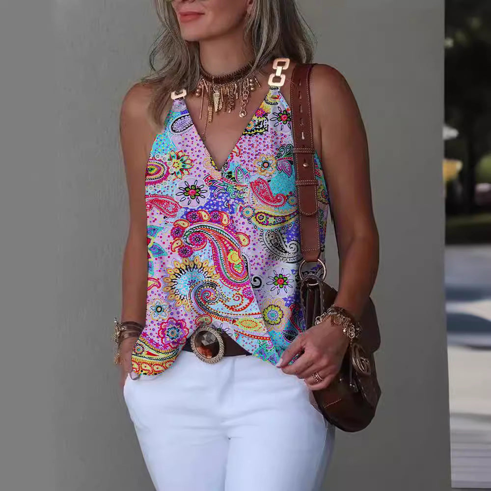 Printed V-Neck Vest Top
