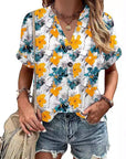 Printed V-Neck Button Stylish Blouse