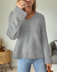 Loose Button Knitted Drop Shoulder Sweater Women