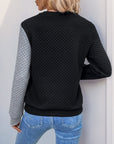 Decorative Button Contrast Long Sleeve Sweater