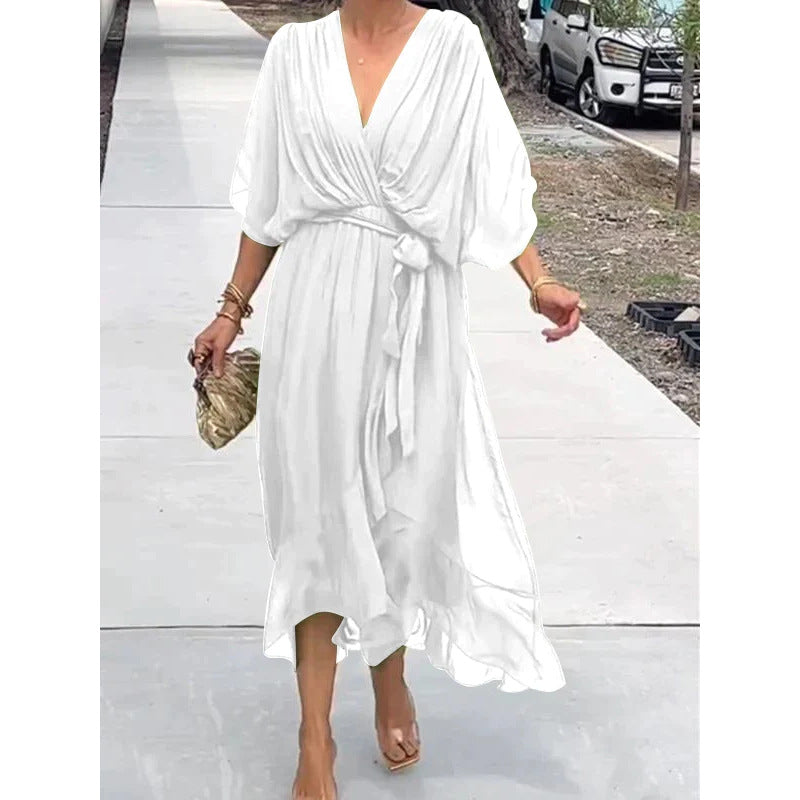 Tie Waist Batwing Long Dress