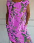 Short Sleeve Printed Pocket Crew Dress