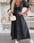 Long Denim Dress with V-Neck
