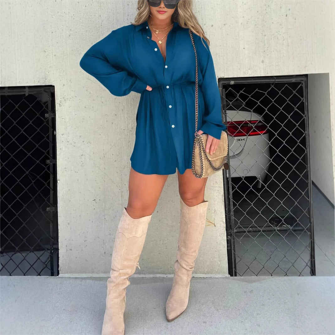 Splendid Teal Tie Waist Dress for Casual Walks