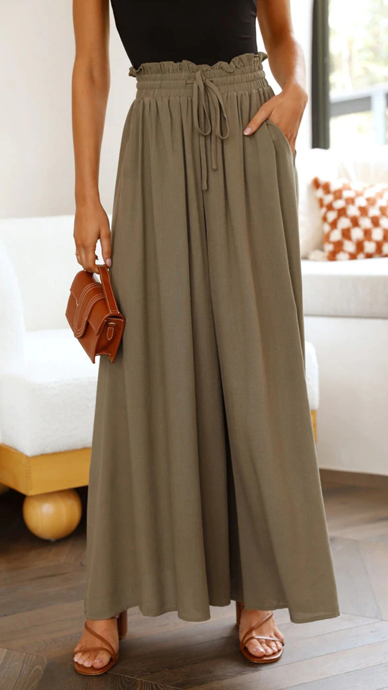 High Waist Elastic Wide-Leg Pants