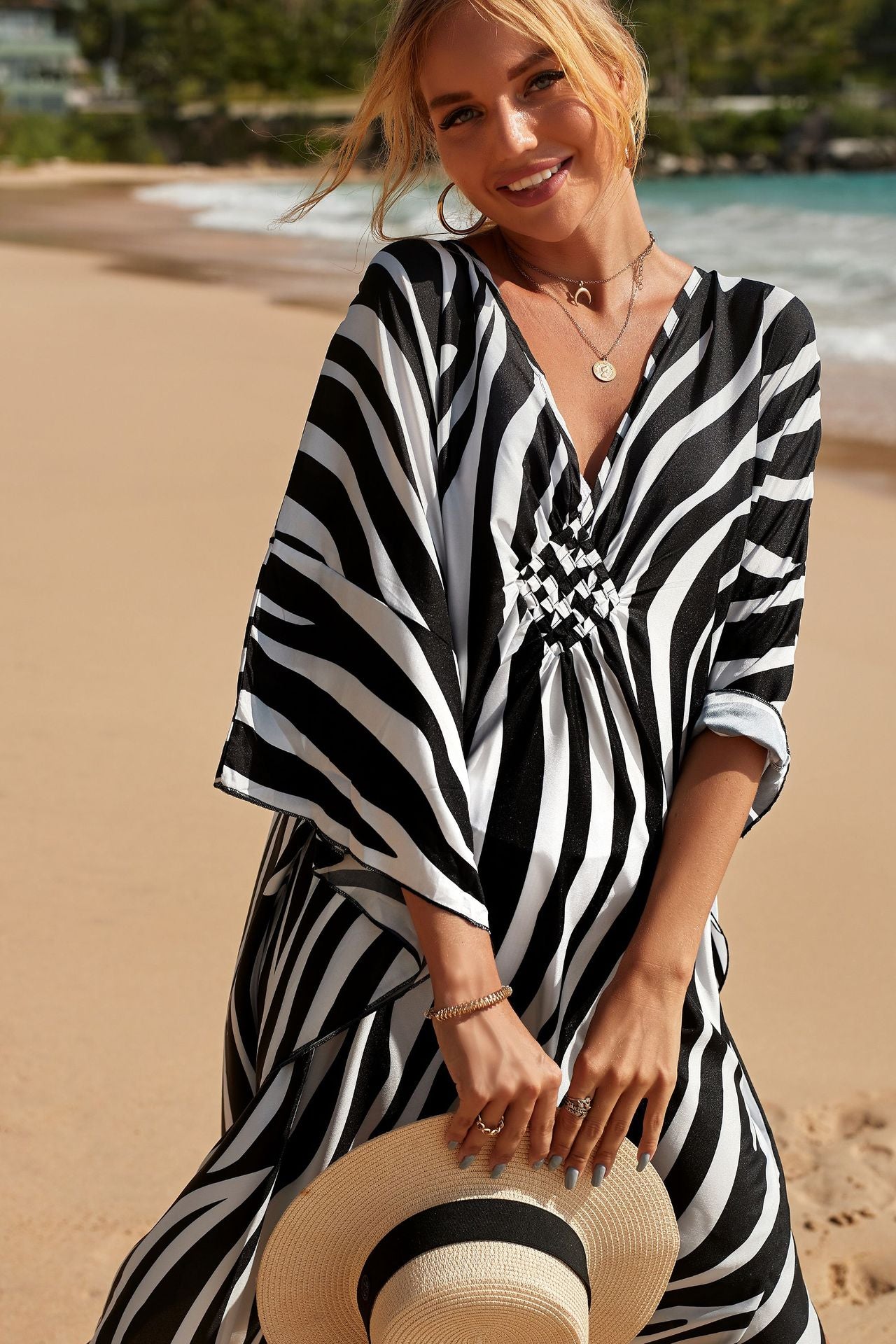 Chic Silk Kimono Dress in Exotic Tropic Print