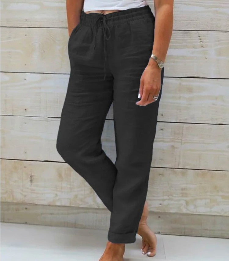 Elastic Waist Cotton Linen Wide-Leg Pants