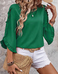 Elegant Round Neck Lace Trim Top