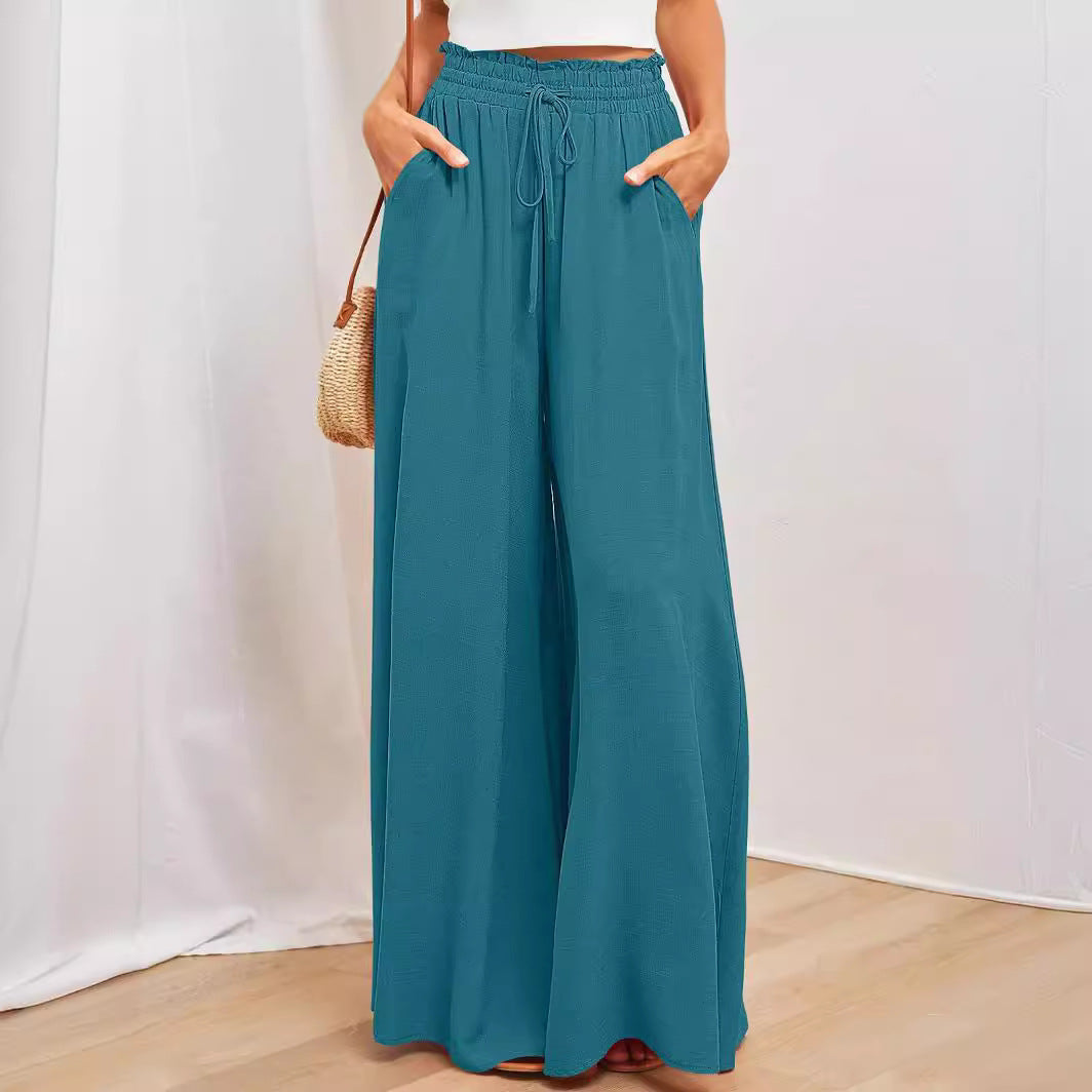 High Waist Elastic Wide-Leg Pants