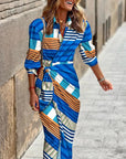 Striped Print Long Shirt Dress
