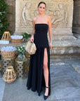 Strapless Patchwork Mesh Asymmetrical Maxi Dress
