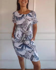 Short Sleeve Printed Pocket Crew Dress