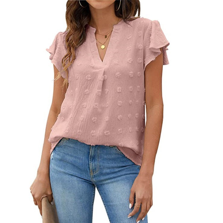 Trendy V-neck Pleated Sleeve Top