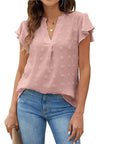 Trendy V-neck Pleated Sleeve Top