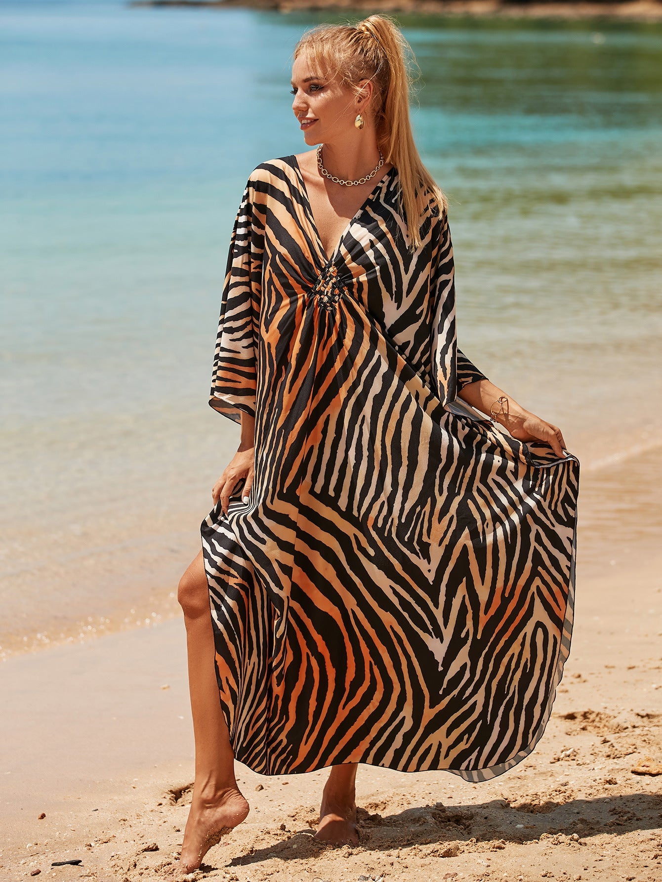 Lightweight Kaftan Dress in Coastal Tones