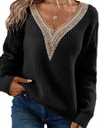 Women's V-neck Long Sleeve Knitted Sweater