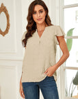Trendy V-neck Pleated Sleeve Top