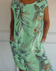 Short Sleeve Printed Pocket Crew Dress