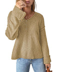 Loose Button Knitted Drop Shoulder Sweater Women