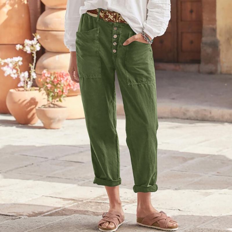 Buttoned Cotton Linen Pants