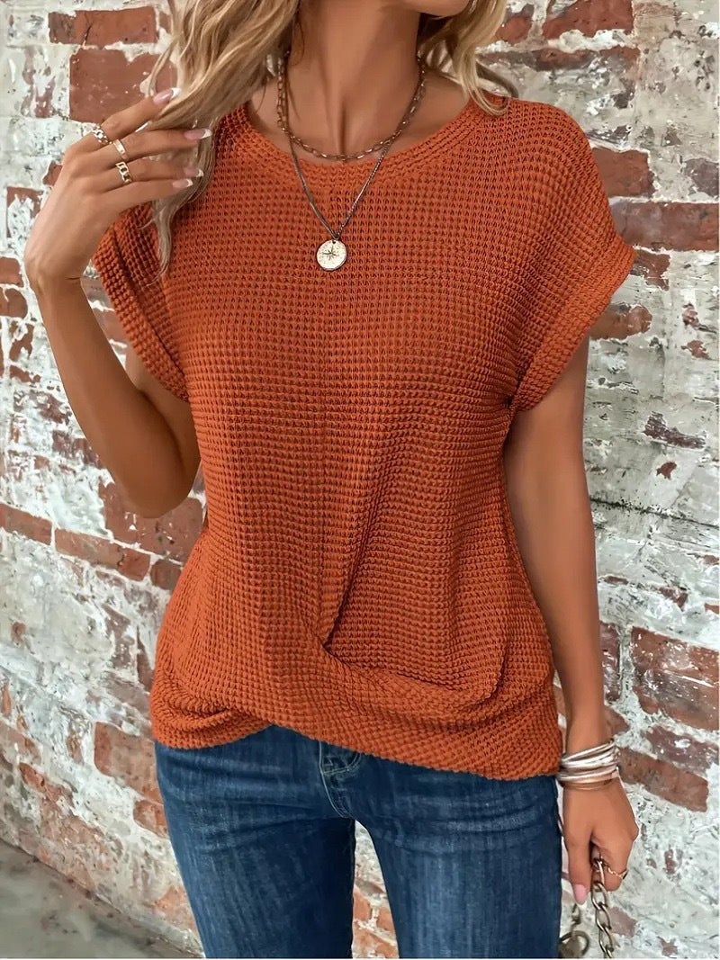 Elegant Short Sleeve Twist Top