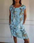 Short Sleeve Printed Pocket Crew Dress