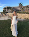 Strapless Patchwork Mesh Asymmetrical Maxi Dress