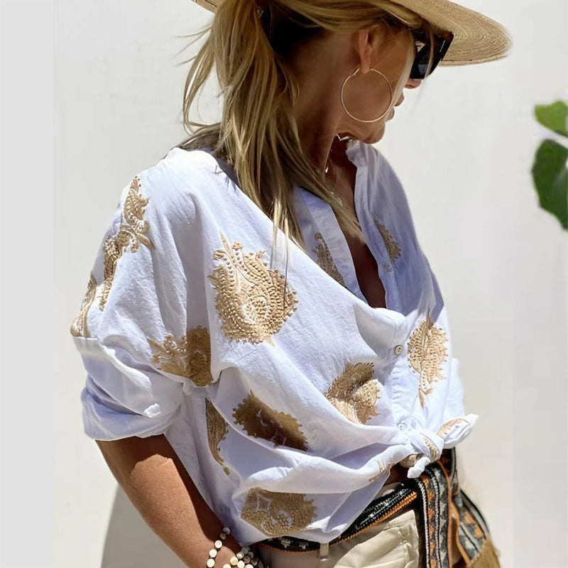 Long Sleeve Button Print Shirt
