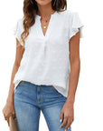 Trendy V-neck Pleated Sleeve Top