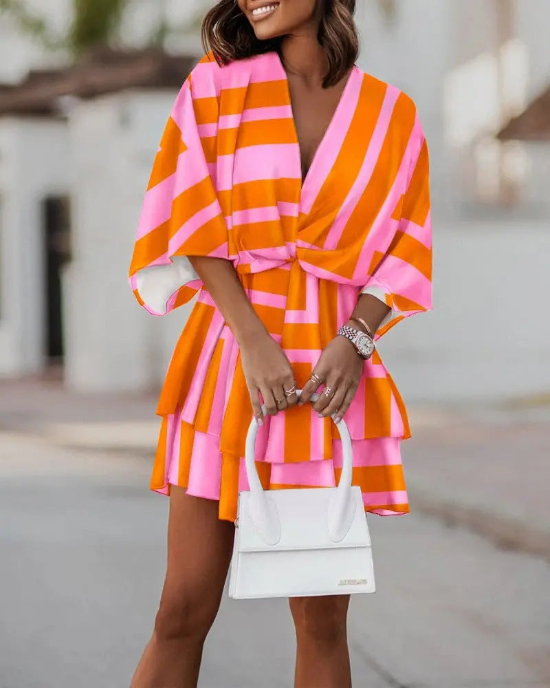 Flowy Batwing Dress with Elegant V Neck