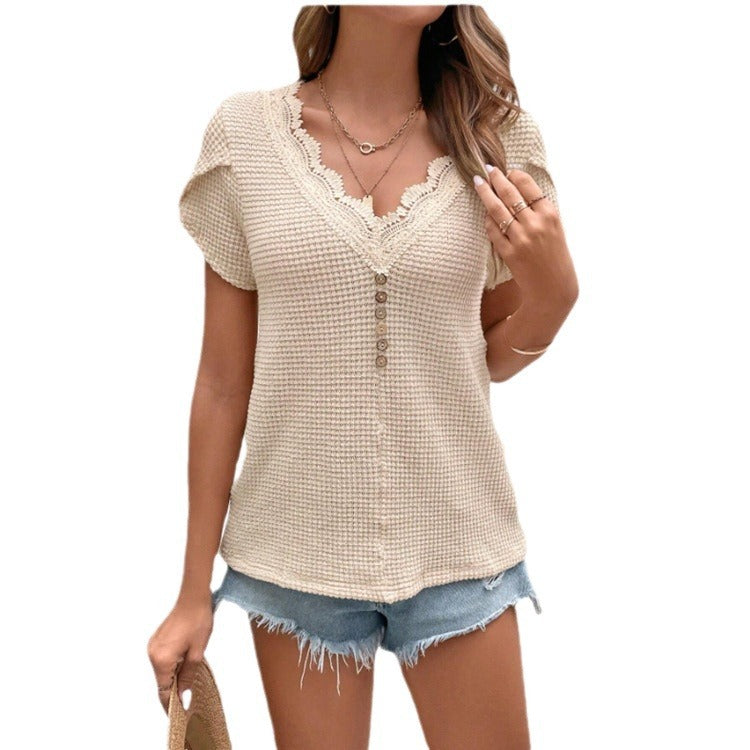Lace Trim Knit Top with Soft Finish