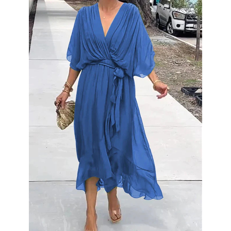 Tie Waist Batwing Long Dress