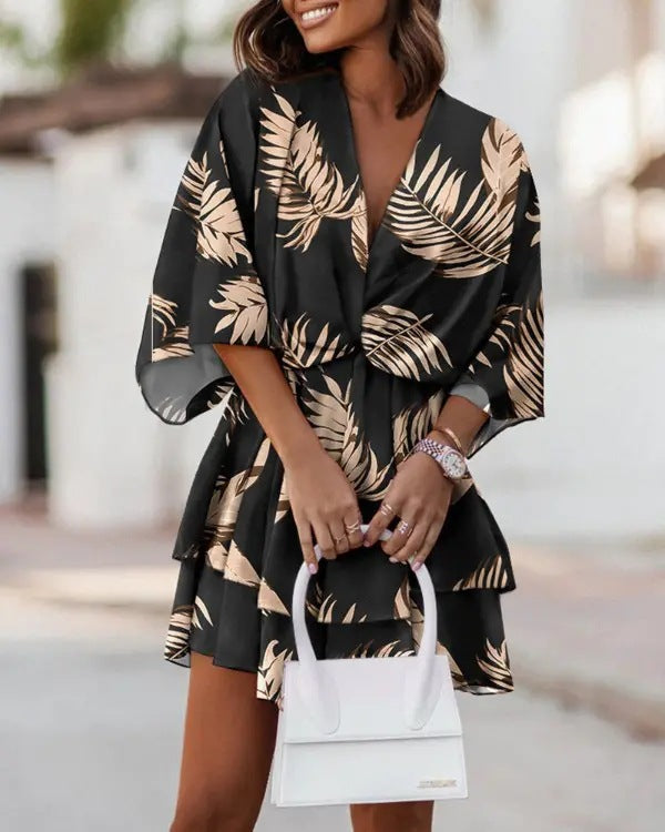 Flowy Batwing Dress with Elegant V Neck