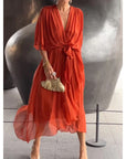 Tie Waist Batwing Long Dress