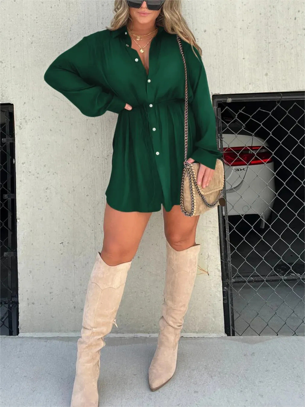 Splendid Teal Tie Waist Dress for Casual Walks