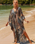 Coral Breeze Wrap Dress with Kimono Sleeves