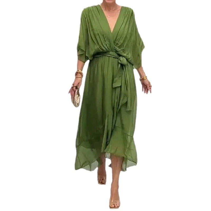 Tie Waist Batwing Long Dress