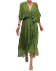 Tie Waist Batwing Long Dress