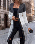 Cable Knit Colour Block Longline V-Neck Cardigan