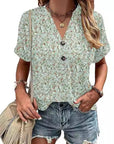 Printed V-Neck Button Stylish Blouse