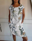Short Sleeve Printed Pocket Crew Dress