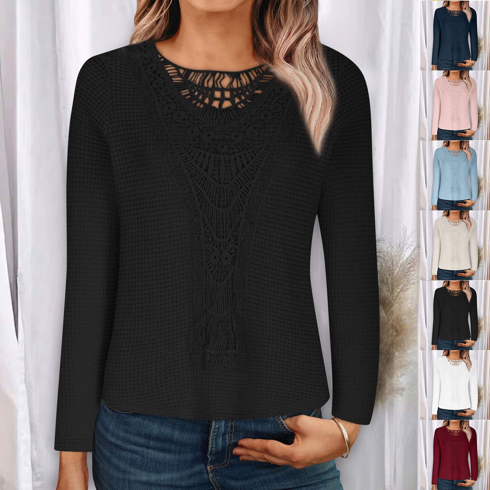 Lace Patchwork Round Neck Top